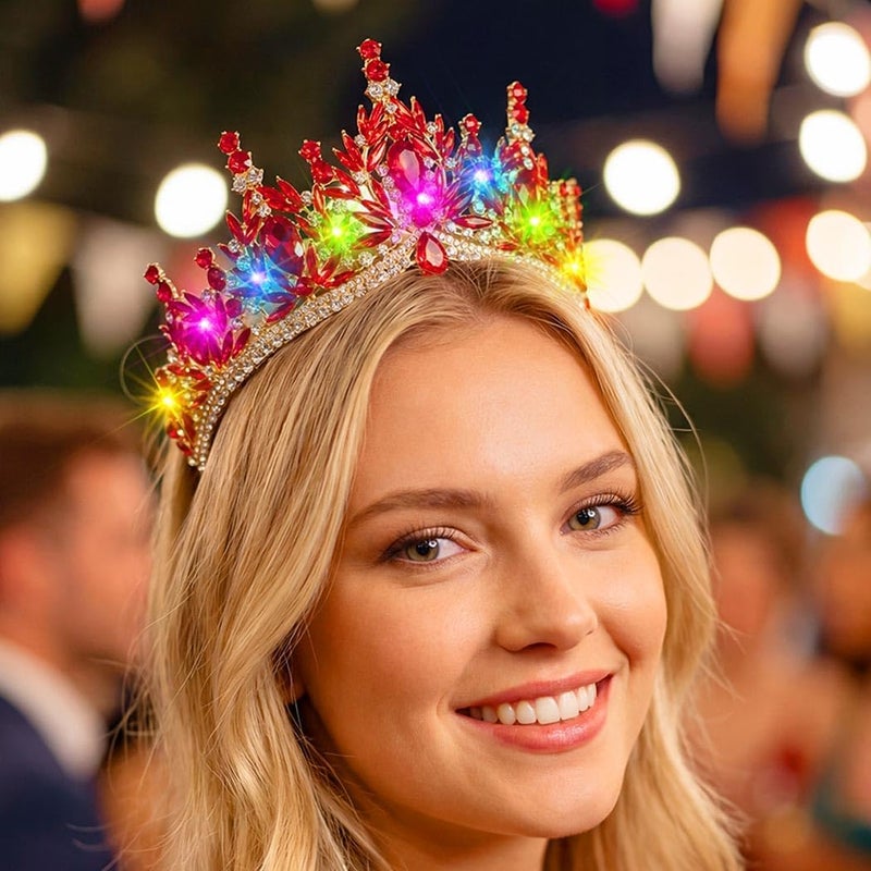 Brishow Light Up Fantasy Rhinestone Gold Crowns,Bridal Wedding Tiaras,Queen Headpiece Jewelry for Women - Image 3
